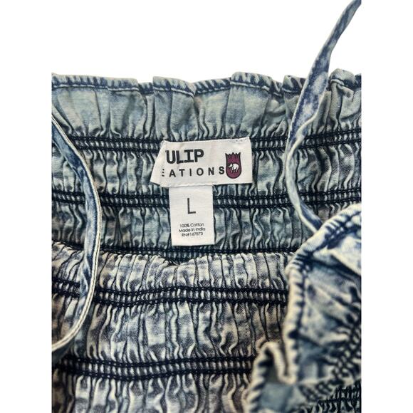 NEW! Womens 100% Cotton Cropped Ruffle Tank Denim‎ Blue Size L Large Summer Top - Picture 4 of 6